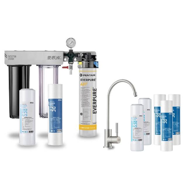 【EVERPURE 愛惠浦】櫥下型 PURVIVE Trio-4H2三道式生飲淨水器(升級不鏽鋼龍頭/前置樹脂+PP)