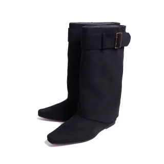 【KOKKO】魅力氣勢尖頭寬筒絨面長靴(黑色)