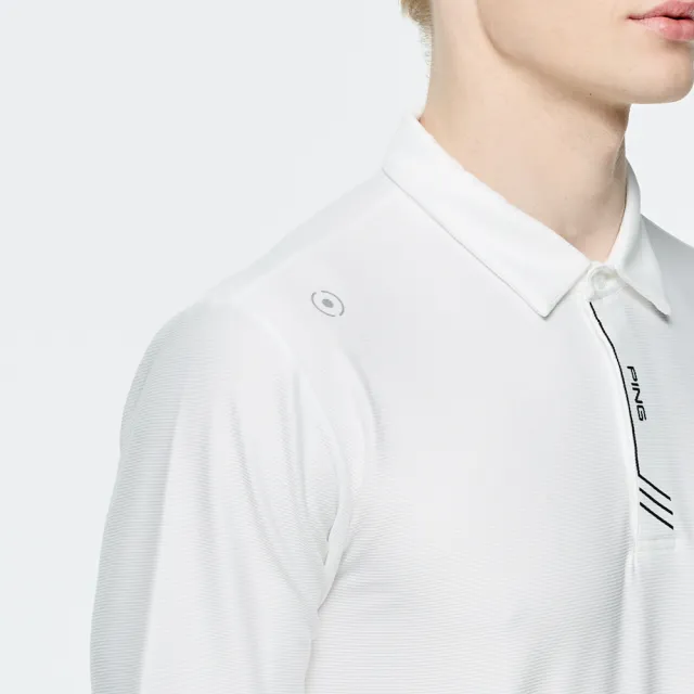 【PING】男款暗釦吸濕排汗薄長袖POLO衫-白(GOLF/高爾夫球衫/PA25209-87)