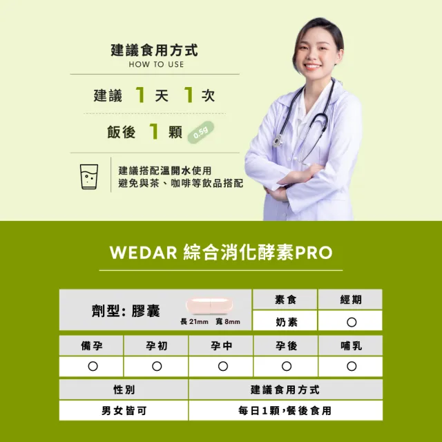 【Wedar 薇達】綜合消化酵素PRO 3盒組(30顆/盒.美國大廠N.zimes19種消化酵素.頂級益生菌)