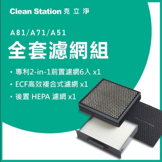 【Clean Station 克立淨】A81/A71/A51全套濾網組(前置濾網6片/1組/ECF複合濾網1入/HEPA濾網1入)