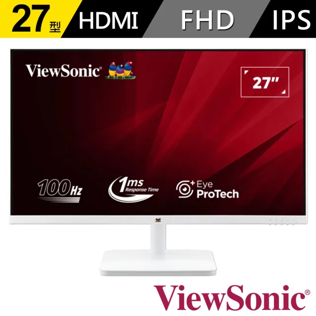 5入組★【ViewSonic 優派】VA2732-H-W-2 27型 IPS FHD 100Hz 商用護眼窄邊框白色螢幕(護眼技術/1ms)