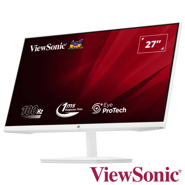 2入組★【ViewSonic 優派】VA2732-H-W-2 27型 IPS FHD 100Hz 商用護眼窄邊框白色螢幕(護眼技術/1ms)