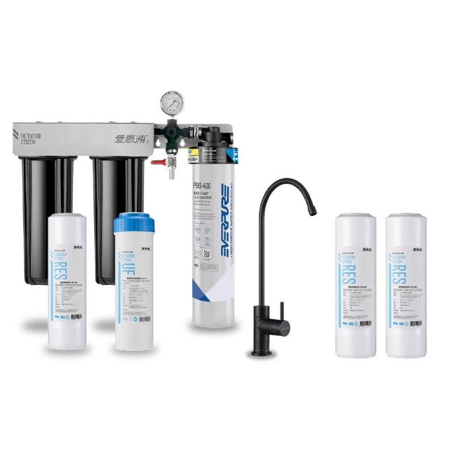 【EVERPURE 愛惠浦】櫥下型 PURVIVE Trio-PBS400三道式生飲淨水器(黑色無鉛龍頭/前置樹脂+中空絲膜)