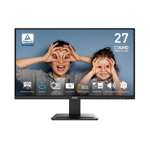 【MSI 微星】無線鍵鼠組★PRO MP273U 27型 4K IPS 60Hz 護眼商用螢幕(UHD/EyesErgo護眼/4ms/內建喇叭)