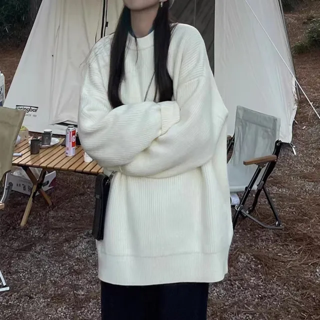 【D.studio】韓版寬鬆針織上衣(毛衣長袖上衣衣服保暖上衣冬天女裝秋冬女裝長袖t恤W625)