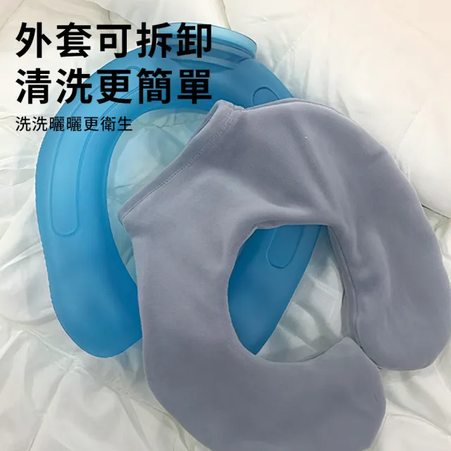 【TLYS-J】頸椎注水式熱水袋 U型頸部冷熱敷袋 1000ml 暖水袋 暖手寶 護肩護頸 暖寶寶(附水晶絨毛套)