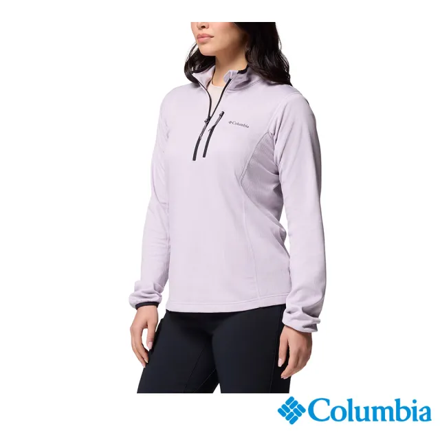 【Columbia 哥倫比亞】女款-快排半開襟刷毛長袖上衣-Essential Hike™-淡紫色(UAK89230AZ/JF)