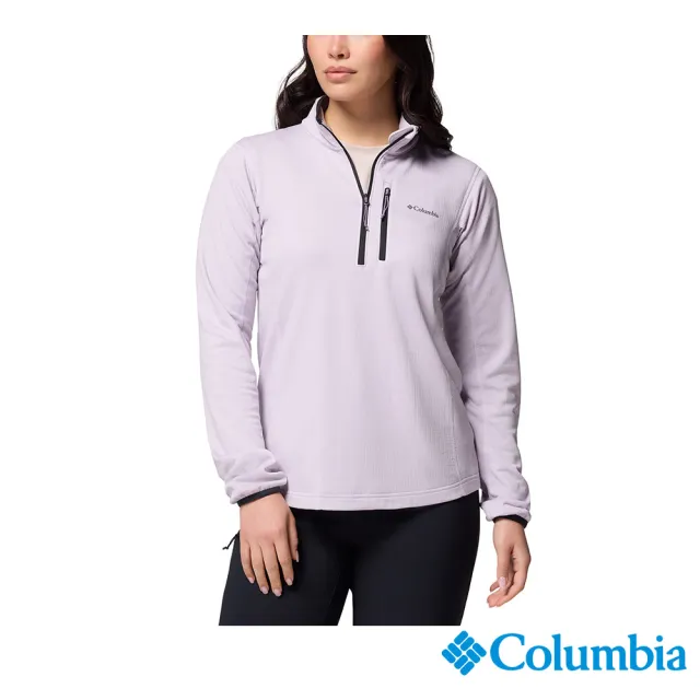 【Columbia 哥倫比亞】女款-快排半開襟刷毛長袖上衣-Essential Hike™-淡紫色(UAK89230AZ/JF)