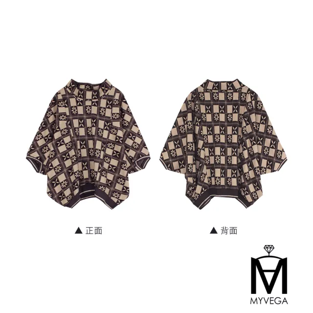 【MYVEGA 麥雪爾】MA復古格紋花卉飛鼠袖上衣-駝