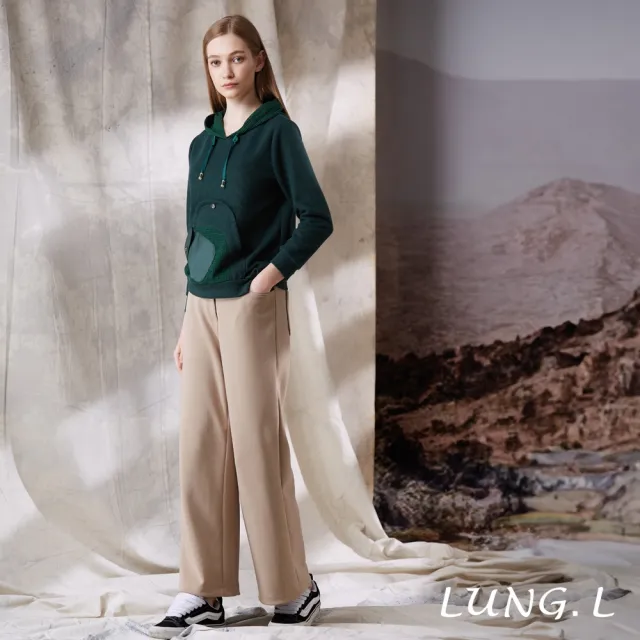【LUNG.L 林佳樺】LU14A 綠色異素材拼接造型口袋長袖連帽女裝上衣(秋冬新品)
