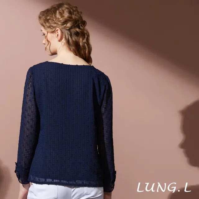 【LUNG.L 林佳樺】LT01A 藍色提花泡泡布A-line七分袖女裝上衣(秋冬新品 加大尺碼)
