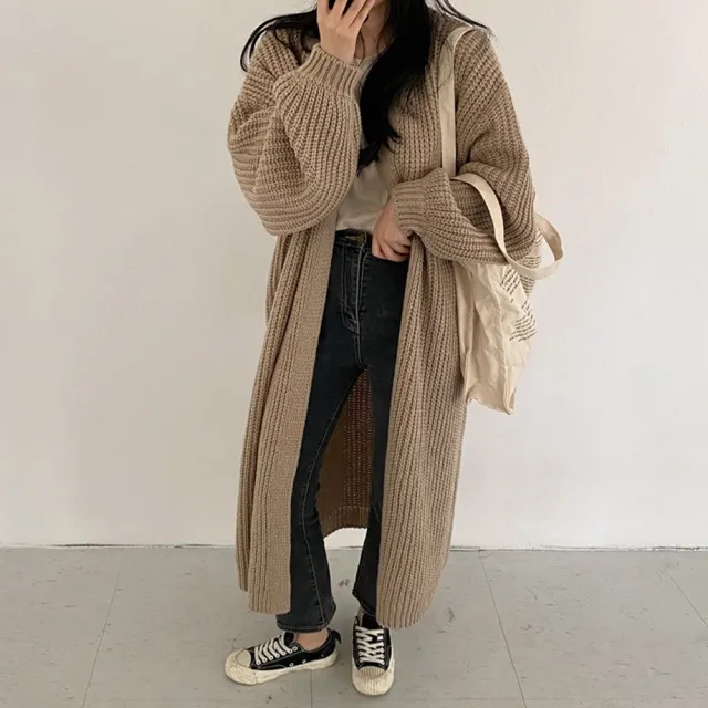 【D.studio】韓版寬鬆長版外套(毛衣針織上衣冬天女裝衣服保暖外套 保暖上衣冬天外套長袖上衣大衣J291)