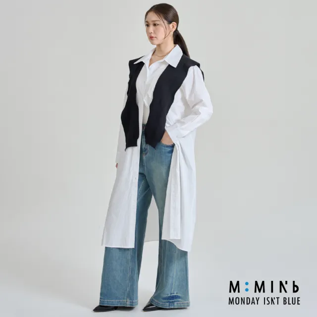 【M：MINb】附披肩純棉長版襯衫外套洋裝(白色/中大尺碼女裝/襯衫/襯衫洋裝/大尺碼女裝/洋裝)