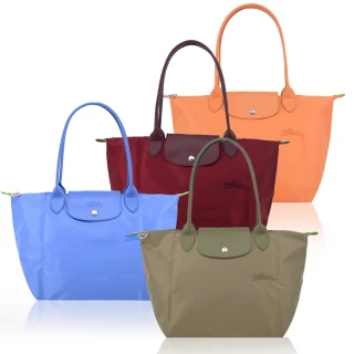 【LONGCHAMP】LE PLIAGE GREEN系列刺繡長把再生尼龍摺疊水餃包(中/多色選)