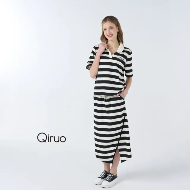 【Qiruo 奇若名品】螺縈棉 POLO衫 短袖黑白色上衣 7115A