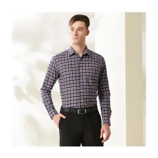 【MONTAGUT 夢特嬌】冬日優惠 純棉 親膚保暖 厚棉款 藍格紅條 851611-02(長袖襯衫)