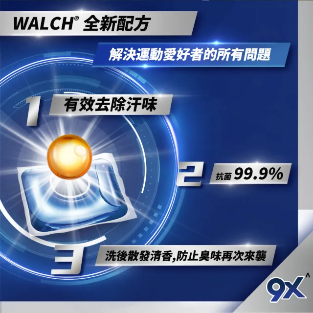 【Walch 威露士】官方直營 9X抗菌洗衣膠囊/洗衣球 運動 補充包34顆x2袋(除臭去漬/運動專用)