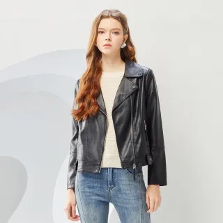 【MYVEGA 麥雪爾】MA仿羊皮雙翻領皮衣-黑(通勤風/)