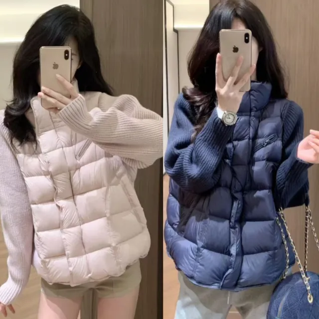 【巴黎精品】頂級真羽絨外套90%鴨絨羽絨衣秋冬外套上衣大碼休閒女裝(針織拼接甜美短款4色n1lr67)