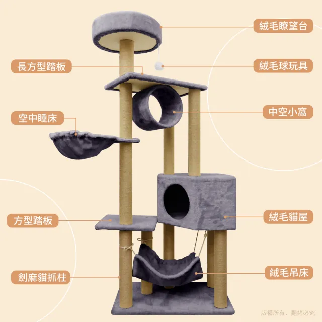 【貓本屋】保暖貓窩/貓屋/吊床 絨毛多層貓跳台(140cm)