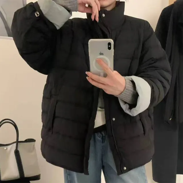 【巴黎精品】頂級真羽絨外套90%鴨絨羽絨衣秋冬外套上衣大碼休閒女裝(立領撞色文藝4色n1lr34)