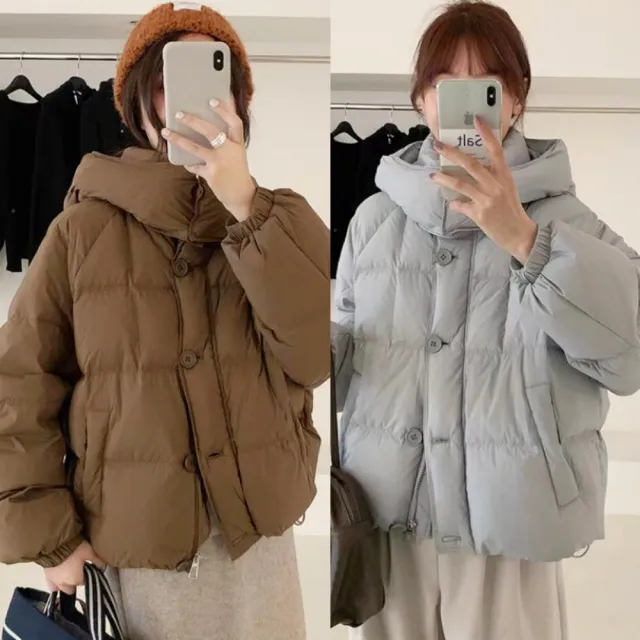【巴黎精品】頂級真羽絨外套90%鴨絨羽絨衣秋冬外套保暖上衣大碼休閒女裝(連帽圓扣短款5色n1lr54)