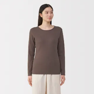 【MUJI 無印良品】女棉混羊毛保暖圓領長袖T恤(黑色/象牙白/煙燻粉/深棕)