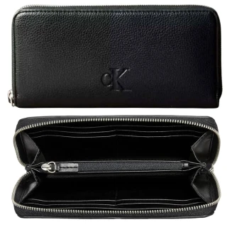 【CALVIN KLEIN】壓印LOGO 荔枝皮革多卡長夾-白色禮盒組(CK長夾 黑色 男女通用 女生皮包)
