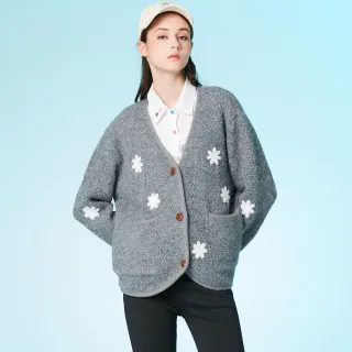 【GLORY21】網路限定款-etc.俏麗立體花朵開襟毛衣外套(灰色)