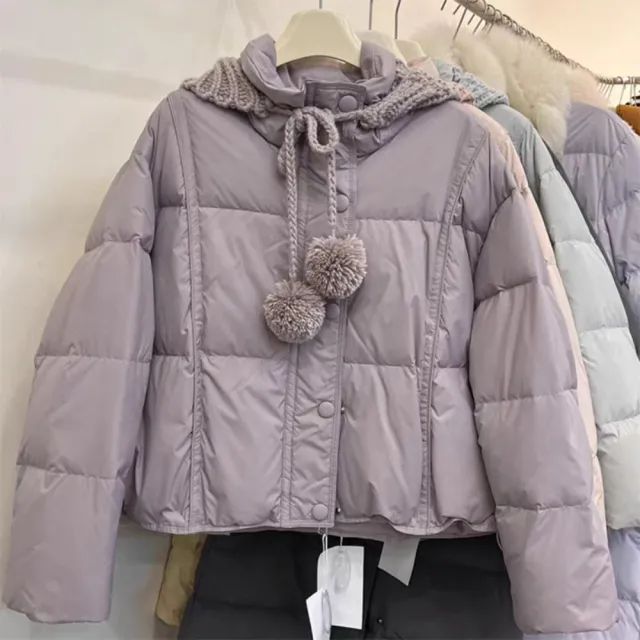 【巴黎精品】頂級真羽絨外套90%鴨絨羽絨衣秋冬外套上衣大碼休閒女裝(針織帽拼接寬鬆5色n1lr56)