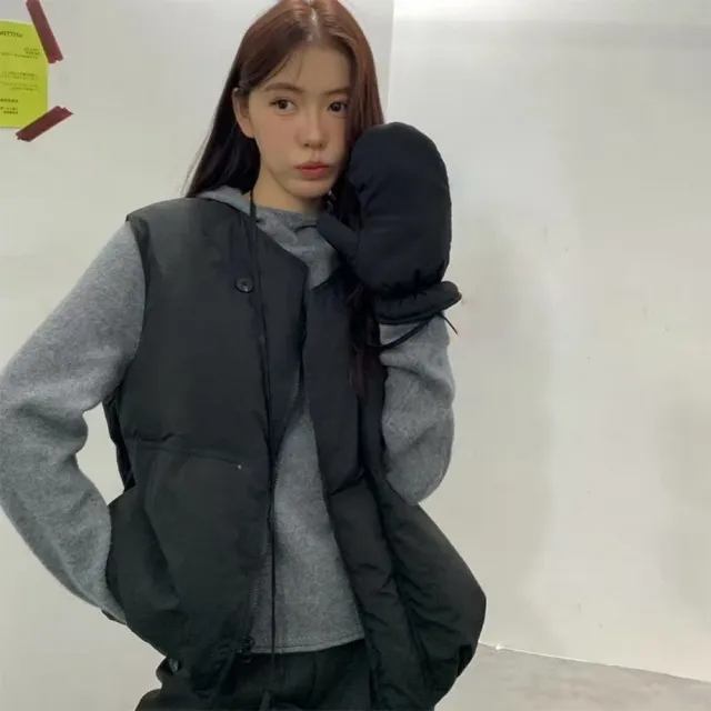 【巴黎精品】頂級真羽絨背心90%鴨絨羽絨衣秋冬外套上衣大碼休閒女裝(圓領附手套短款5色n1lr46)