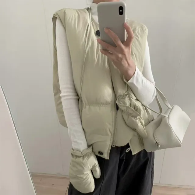 【巴黎精品】頂級真羽絨背心90%鴨絨羽絨衣秋冬外套上衣大碼休閒女裝(圓領附手套短款5色n1lr46)