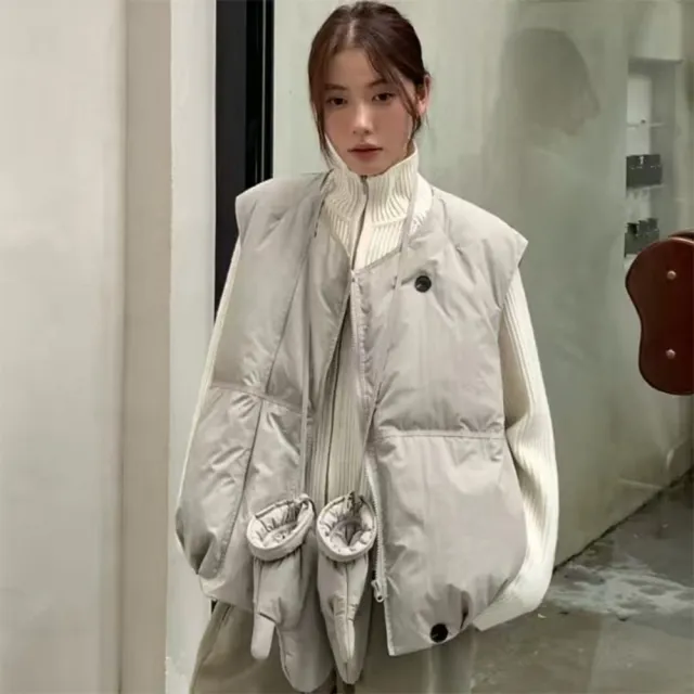 【巴黎精品】頂級真羽絨背心90%鴨絨羽絨衣秋冬外套上衣大碼休閒女裝(圓領附手套短款5色n1lr46)