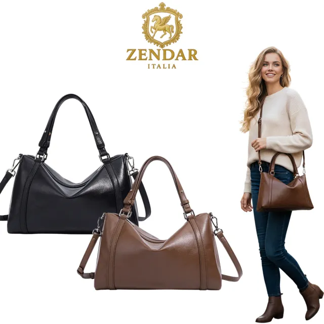 【ZENDAR】直播限定 限量1折 頂級小牛皮波士頓手提包肩背包 保莉娜系列 全新專櫃展示品(2色選)