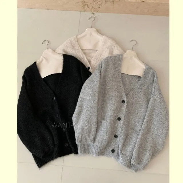 【Want-Meow】90公斤可穿鬆軟寬鬆長袖針織外套(大碼上衣/大碼/大尺碼/針織外套)