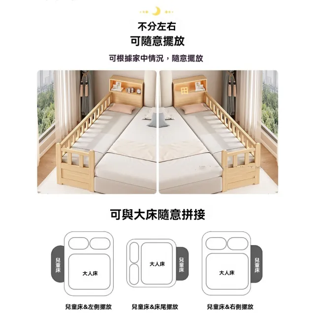 【窩居】床邊拼接床 加寬神器 180x50 200x40cm進口松木(加寬床邊床 拼接大床 大人可睡 實木側邊床)