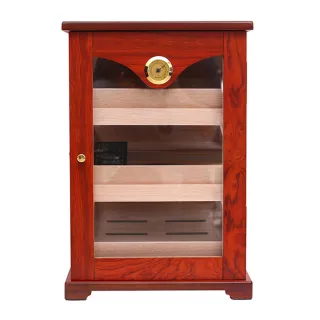 【寧樂】雪茄盒 雪茄收納盒 雪茄櫃 雪松木 可視溫度計 透視窗雪茄櫃三層大容量雪茄保濕櫃(天然松木)