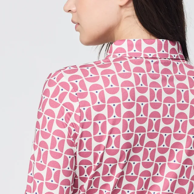 【PING】女款普普風銀離子薄長袖POLO衫-玫瑰紅(吸濕排汗/抗菌防臭/GOLF/高爾夫球衫/RA25202-17)