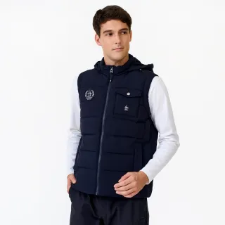 【Munsingwear】企鵝牌 男款藏青色立領連帽輕羽絨背心 MGWL6502