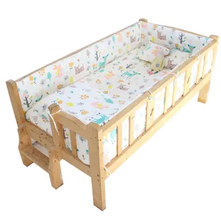 【HABABY環安家居】新生兒床圍套組-四面護欄有梯168x88床型適用(多款花色 內含床單、枕套、四面床圍)