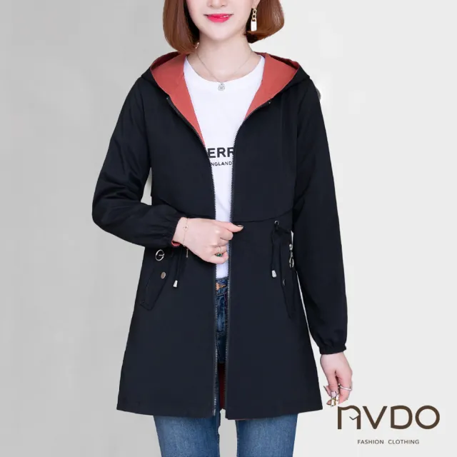 【NVDO】四季款-兩面穿修身長版連帽外套-多款任選(收腰遮屁股/連帽防風衝鋒外套抗溫差)