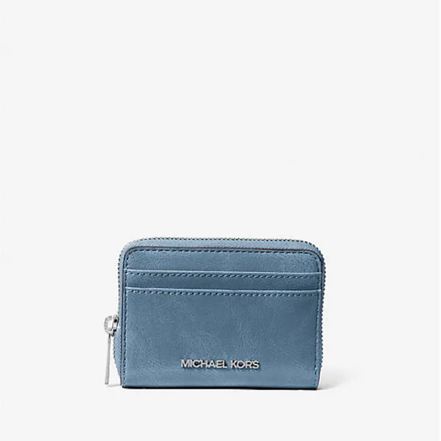 【Michael Kors】Michael Kors Jet Set 中型仿舊拉鍊卡包-藍-35F5GTVD6Y