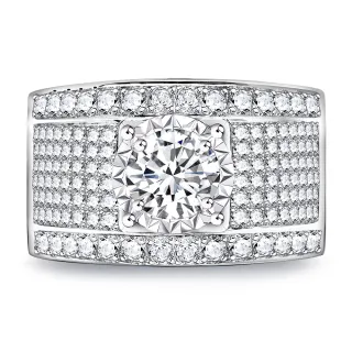 【King Star】GIA 一克拉 D色 鉑金台 天然鑽石男戒 豪華滿鑽(3 克拉視覺效果)