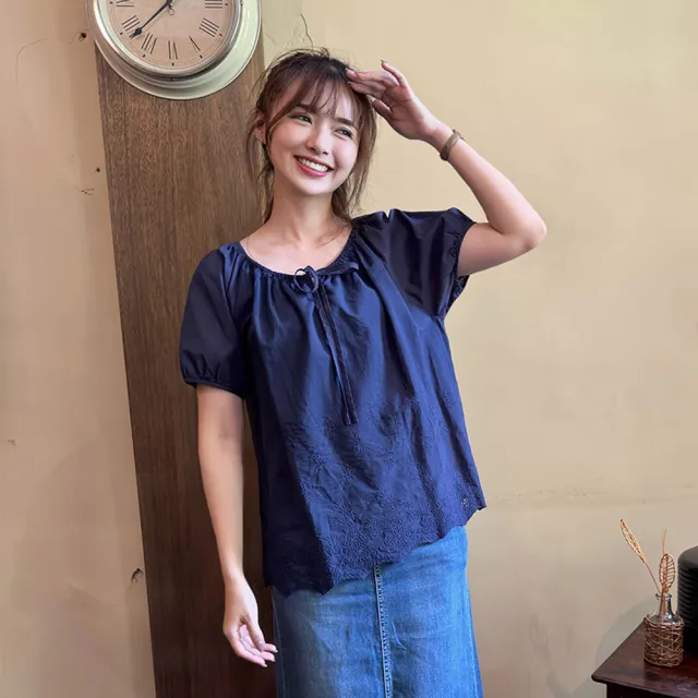 【Hana Mokuba】花木馬日系女裝圓領泡袖綁帶上衣(造型上衣)
