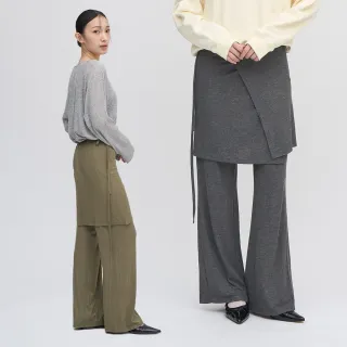【plain-me】SAAKO 兩件式裙片針織長褲 SAA3811-242(女款 橄欖綠 麻灰 長褲 休閒 針織)
