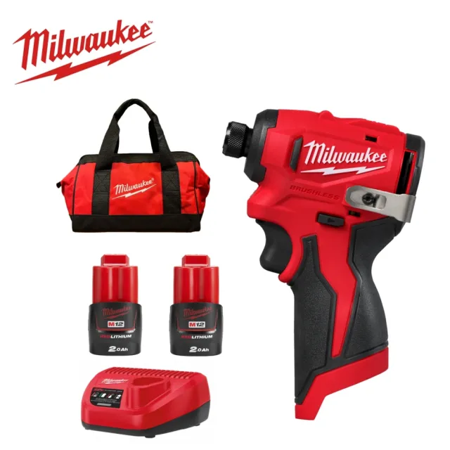 【Milwaukee 美沃奇】12v鋰電無刷衝擊起子機電鑽 M12BLIDRC(M12 BLIDRC主機+雙2.0鋰電池+充電器+提袋)