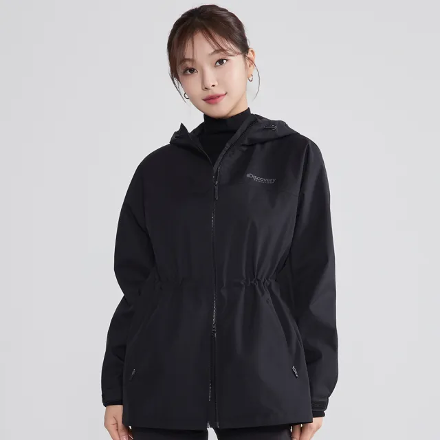 【Discovery Expedition】Bertex 3L女版中長版連帽外套 機能外套 防風 防潑水(DWWJ4B054-BKS)