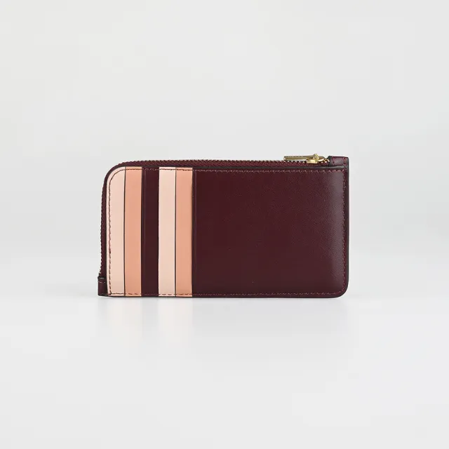 【COACH】COACH NEW YORK 撞色拉鍊零錢卡夾(小/酒紅)