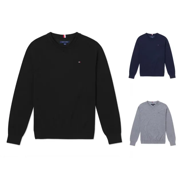 【TOMMY HILFIGER】經典刺繡LOGO 圓領針織毛衣(黑/灰/深藍 S-XL)